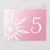 White Snowflake on Pink Winter Table Number Briefkaart (Achterkant)