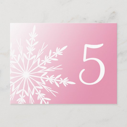 White Snowflake on Pink Winter Table Number Briefkaart (Voorkant)