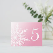 White Snowflake on Pink Winter Table Number Briefkaart (Staand voorkant)
