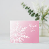 White Snowflake on Pink Winter Thank You Briefkaart (Staand voorkant)
