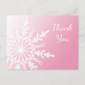 White Snowflake on Pink Winter Thank You Briefkaart (Voorkant)