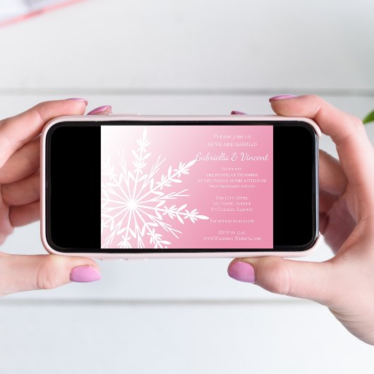 White Snowflake on Pink Winter Weddenschap Kaart