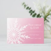 White Snowflake on Pink Winter Wedding RSVP Kaartje (Staand voorkant)