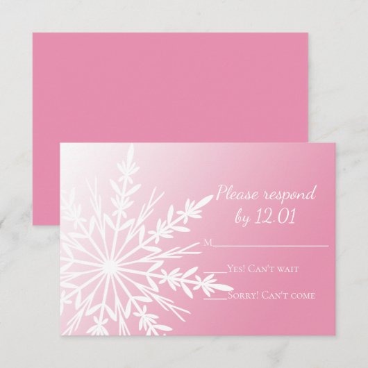 White Snowflake on Pink Winter Wedding RSVP Kaartje (Voorkant / Achterkant)