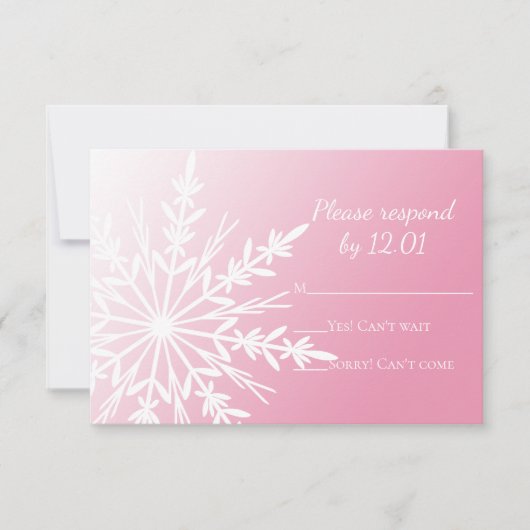 White Snowflake on Pink Winter Wedding RSVP Kaartje (Voorkant)