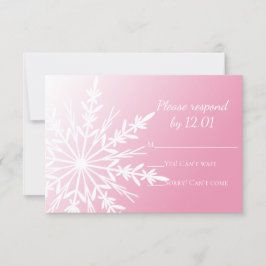 White Snowflake on Pink Winter Wedding RSVP Kaartje
