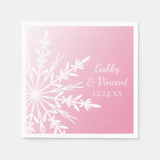 White Snowflake on Pink Winter Wedding Servetten (Voorkant)