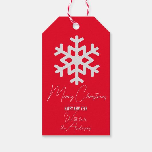 White Snowflake on Red Holiday Kerstmis nieuwjaar Cadeaulabel (Voorkant)