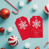 White Snowflake on Red Holiday Kerstmis nieuwjaar Cadeaulabel