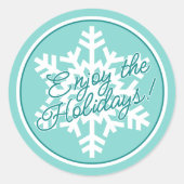 White Snowflake On Teal Aqua Turquoise Blue Green Ronde Sticker (Voorkant)