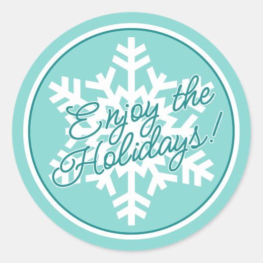 White Snowflake On Teal Aqua Turquoise Blue Green Ronde Sticker (Voorkant)