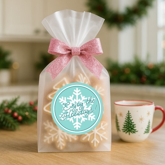 White Snowflake On Teal Aqua Turquoise Blue Green Ronde Sticker