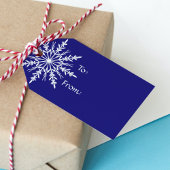 White Snowflake op Blue Kerstfeestdag Cadeaulabel