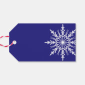 White Snowflake op Blue Kerstfeestdag Cadeaulabel (Achterkant Horizontaal)