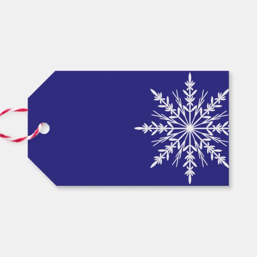 White Snowflake op Blue Kerstfeestdag Cadeaulabel (Achterkant Horizontaal)