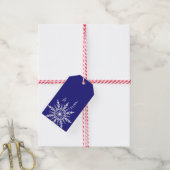 White Snowflake op Blue Kerstfeestdag Cadeaulabel (Met Touw)