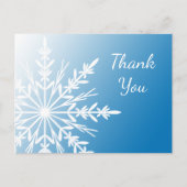 White Snowflake op Blue Winter Dank je Briefkaart (Voorkant)