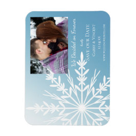 White Snowflake op Ice Blue Wedding Save the Date Magneet