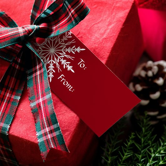 White Snowflake op Red Kerstfeestdag Cadeaulabel