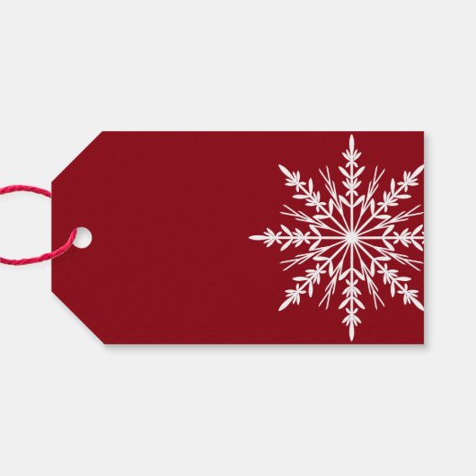 White Snowflake op Red Kerstfeestdag Cadeaulabel (Achterkant Horizontaal)