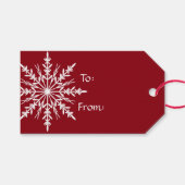 White Snowflake op Red Kerstfeestdag Cadeaulabel (Voorkant (Horizontaal))