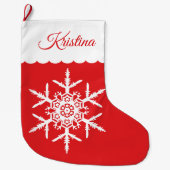White Snowflake op Red Monogrammed Grote Kerstsok (Voorkant)