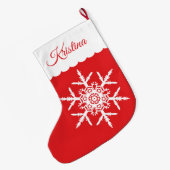 White Snowflake op Red Monogrammed Grote Kerstsok (Achterkant (Hangend))
