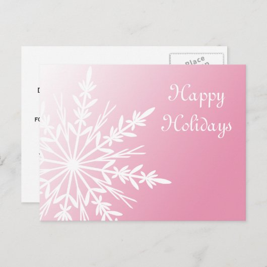 White Snowflake op roze Prettige feestdagen (Voorkant / Achterkant)