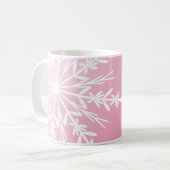 White Snowflake op roze Prettige feestdagen Koffiemok (Voorkant links)