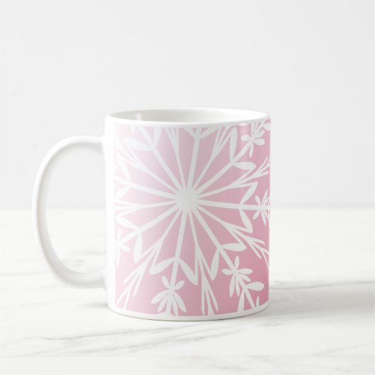 White Snowflake op roze Prettige feestdagen Koffiemok (Links)