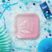 White Snowflake op roze Prettige feestdagen Papieren Bordje (Feest)
