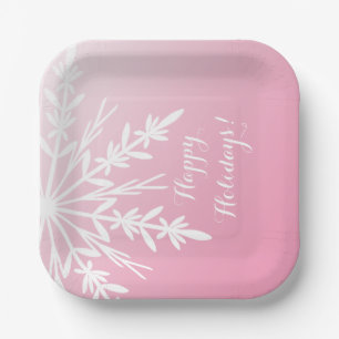 White Snowflake op roze Prettige feestdagen Papieren Bordje