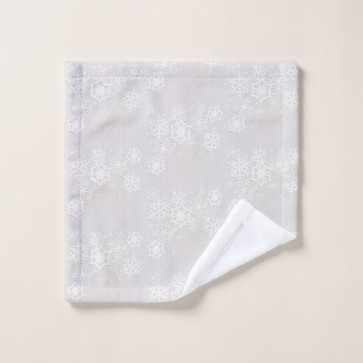White Snowflake op Silver Winter Season Bad Handdoek (Wasdoekje)