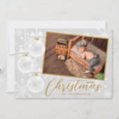 White Snowflake Ornaments kerstfoto Feestdagenkaart (Voorkant)