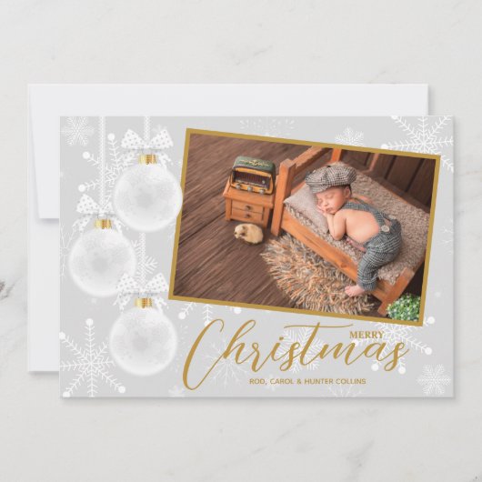 White Snowflake Ornaments kerstfoto Feestdagenkaart (Voorkant)