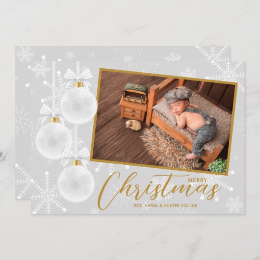 White Snowflake Ornaments kerstfoto Feestdagenkaart (Voorkant / Achterkant)