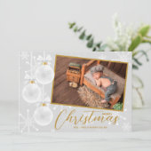 White Snowflake Ornaments kerstfoto Feestdagenkaart (Staand voorkant)