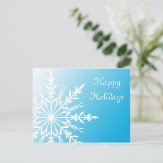 White Snowflake over Blauwgroen Prettige feestdage Feestdagenkaart (Staand voorkant)