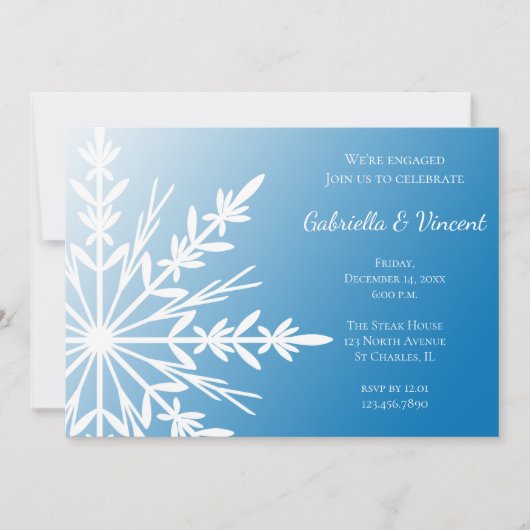 White Snowflake over Blue Winter Engagement Party Kaart (Voorkant)