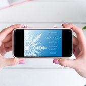 White Snowflake over Blue Winter Engagement Party Kaart