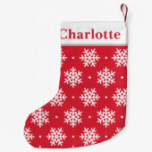 White Snowflake Pattern met Monogram Red Holiday Kleine Kerstsok (Achterkant)