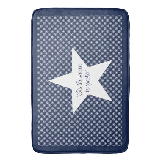 White Snowflake Pattern on a Midnight Blue Sky Badmat (Voorkant Verticaal)