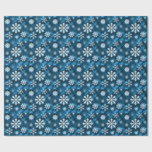 White Snowflake Pattern On Blue Background Winter Cadeaupapier (Vlak)