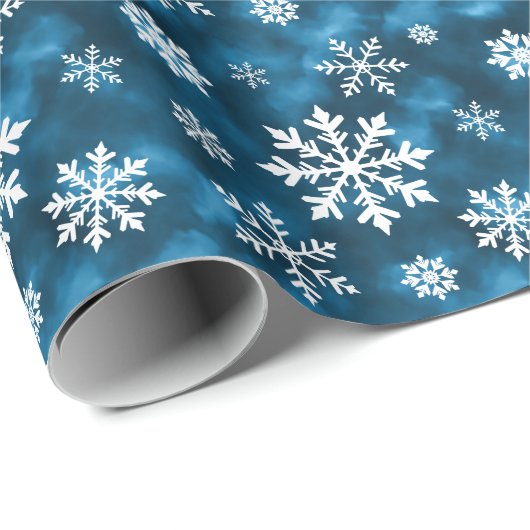 White Snowflake Pattern On Blue Background Winter Cadeaupapier (Rol Hoek)