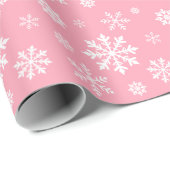 White Snowflake Pattern On Pink Background Color Cadeaupapier (Rol Hoek)
