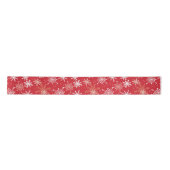 White Snowflake Pattern on Red Satijnen Lint (Voorkant)