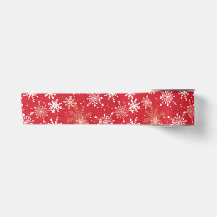White Snowflake Pattern on Red Satijnen Lint