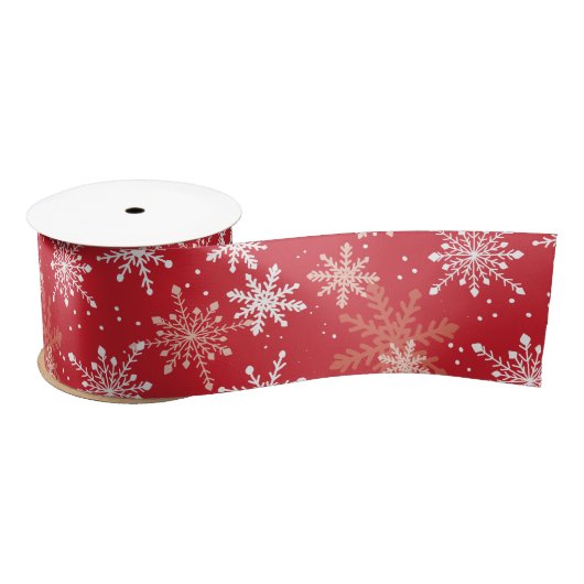 White Snowflake Pattern on Red Satijnen Lint (Spoel)
