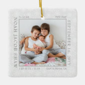 White Snowflake Photo Lijst and Baby Birth Stats Keramisch Ornament (Voorkant)