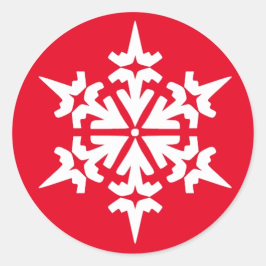 White Snowflake - Red Background Ronde Sticker (Voorkant)